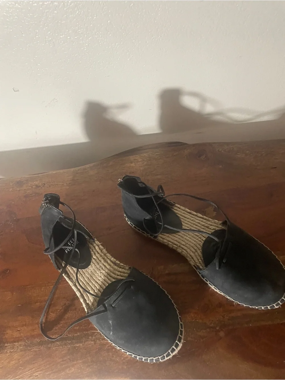 Eileen Fisher Black Leather Lace-Up Espadrille Flats Size 7